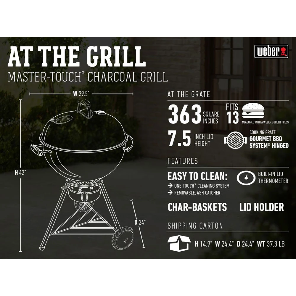Weber Grills Master Touch 22-Inch Charcoal Grill With Gourmet BBQ System Cooking Grate - Smoke - Image 9